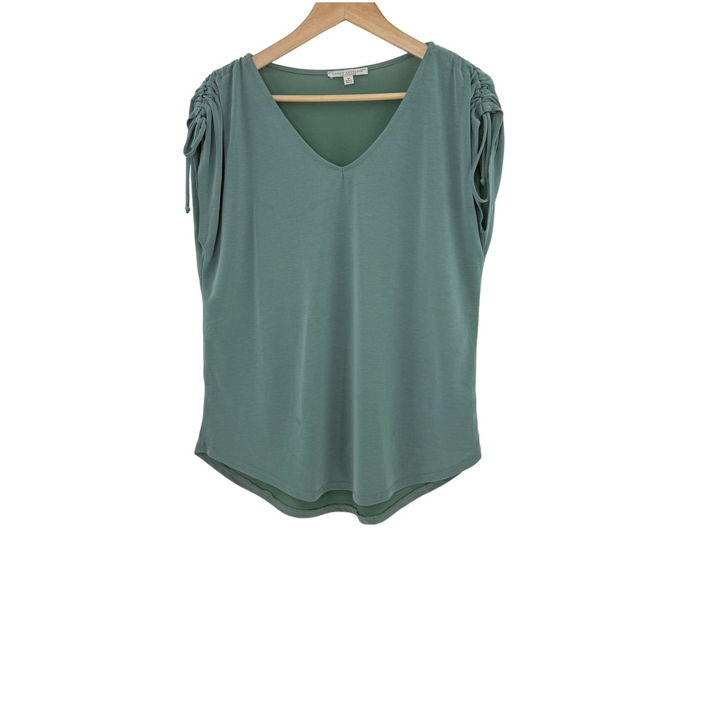 Green Envelope Ruched Sleeve V Neck Tunic Top Women's Size Medium Sage Green